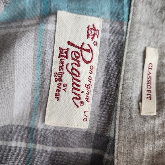Penguin Blue Plaid Long sleeve Button Down Men's Shirt Size L - Picture 3 of 5
